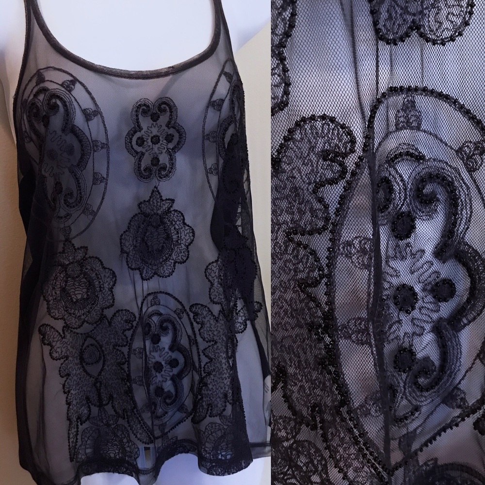 Navy Tank w/Beaded Mesh Front